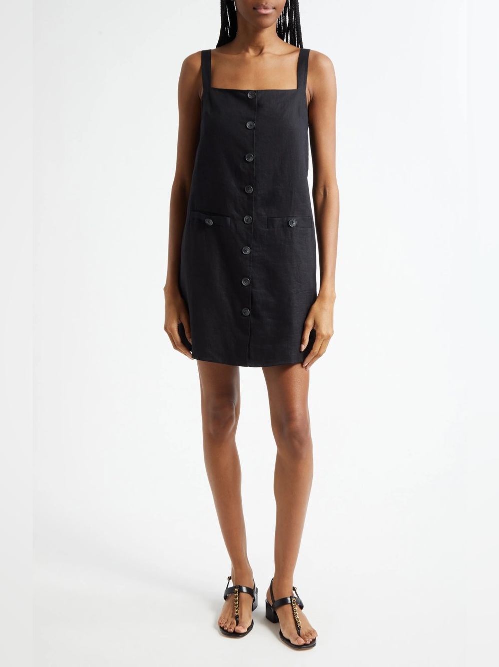 Veronica Beard Nico Linen Black Sleeveless Button-Down Shift Dress Size 2